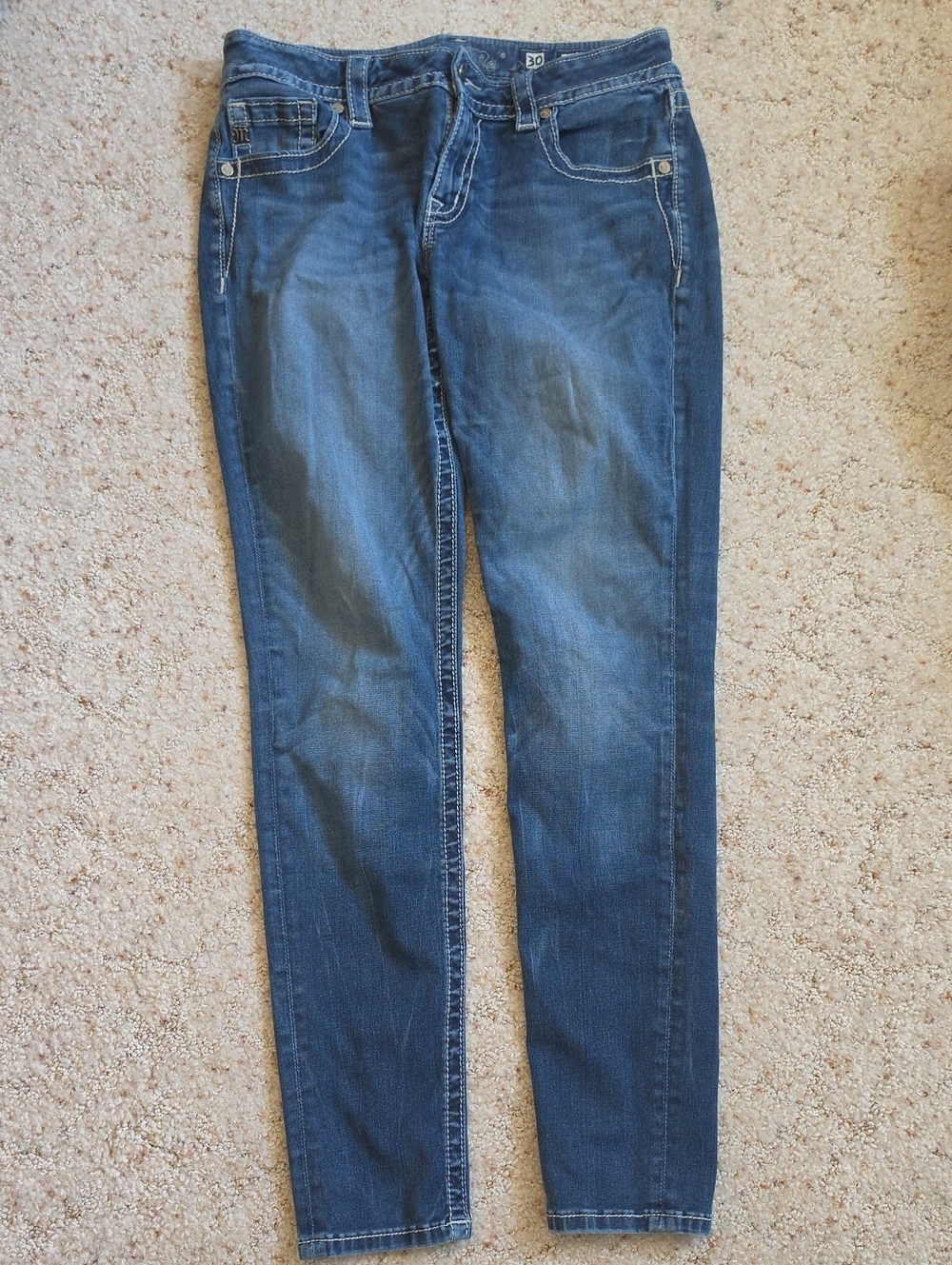 Miss Me Signiture Dark Blue Skinny Jeans with Faded Whiskering
